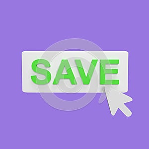 Save click with cursor 3d icon model cartoon style concept. render illustration
