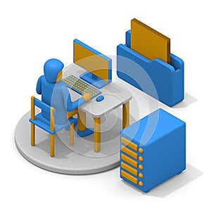 Save the data to storage. Document data and file folders. Security and hard disk. isometric