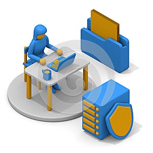 Save the data to storage. Document data and file folders. Security and hard disk. isometric