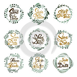 Save the date - calligraphic lettering badge label for design invitation