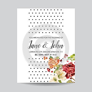 Save the Date Card with Autumn Vintage Hortensia Flowers for Wedding, Invitation, Party