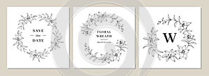 Save the date cards, Invitation cards, Wedding invitation template. Lily flower wreath, floral wreath. Lily flowers