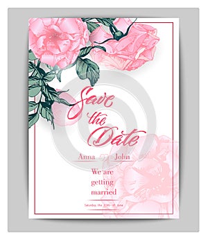 Save the date cards with roses. Can be used for wedding invitation, birthday card, invitation card Vector template.