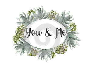Save the date cards, wedding invitation with hand drawn lettering, succulent flowers and branches.
