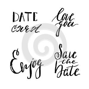 Save the date collection with hand drawn lettering, ampersands and catchwords. Vector set for design wedding invitations