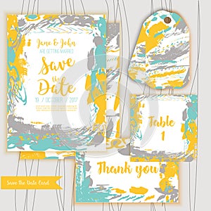 Save the date freehand card with hand drawn background. Modern Stock vector.