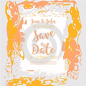 Save the date freehand card with hand drawn background. Modern Stock vector. Invitation design.