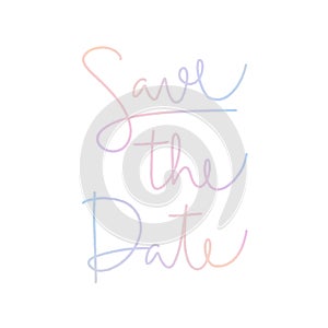 Save the date hand lettering with pastel colors on white background