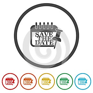 Save the date icon. Set icons in color circle buttons