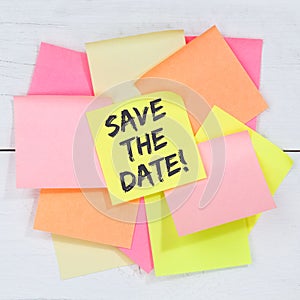 Save the date invitation message information business concept desk note paper square