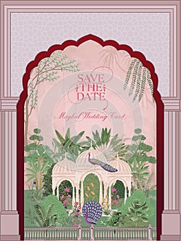 Save the date Mughal wedding invitation card