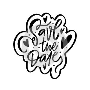 Save the date phrase in black text on a white background, perfect for wedding invitations.