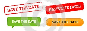 save the date stamp label button and speech bubble information schedule or invitation reminder