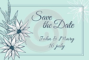 Save the date template design with hand drawn flowers decor
