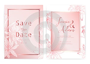 Save the date wedding card. Wedding invitation cards with hand drawn botanical.