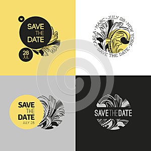 Save the date - wedding graphic set in baroque style. Vector