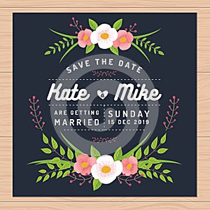 Save the date, wedding invitation card with flower Templates. Flower floral background.