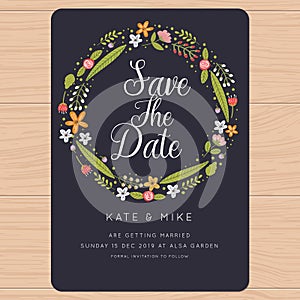 Save the date, wedding invitation card with flower Templates. Flower floral background.