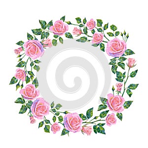 Save the Date wedding invitation card of pink roses flowers wreath frame