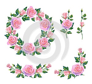 Save the Date wedding invitation card of pink roses flowers wreath frame