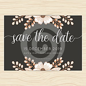 Save the date, wedding invitation card template with flower floral background.