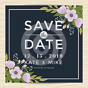 Save the date, wedding invitation card template with hand drawn flower floral background.