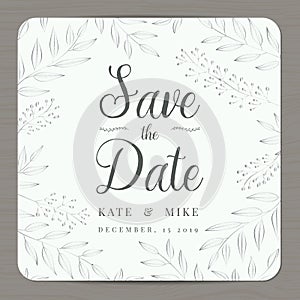 Save the date, wedding invitation card template with silver color flower floral background.