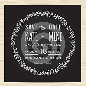 Save the date, wedding invitation card template with wreath flower.