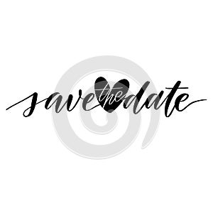 Save the date wedding lettering emblem with heart. Hand crafted