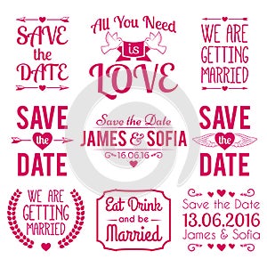 Save The Date Wedding Typographic Badge Label Design Invitation love Set