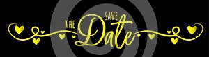 Save the date, wedding wording design with golden letters