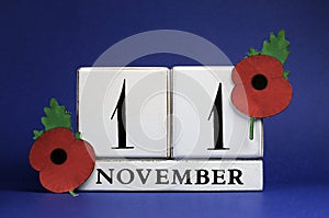 Save the Date, white block calendar, for November 11, Remembrance Day