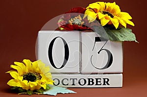 Save the Date white block calendar for October 3rd
