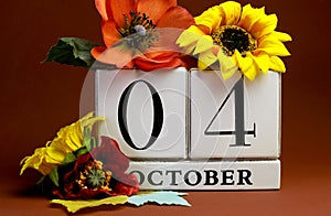 Save the Date white block calendar for October 4th