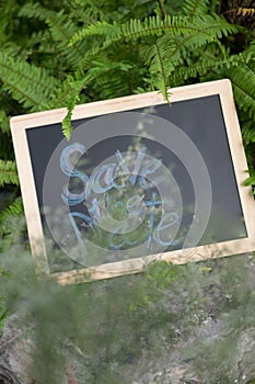 `Save the date` word written on blackboard