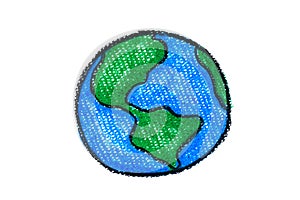 Save the earth concept. saving energy and recycle to save the world. hand draw crayon earth