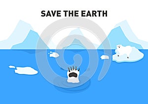Save earth for global warming with polar bear helping vector