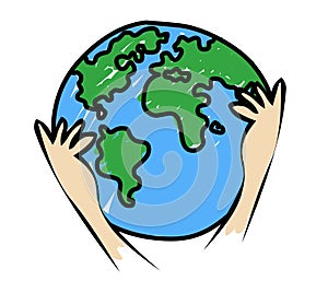 Save earth.Hands holding earth illustration.