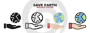 Save Earth icon set with different styles