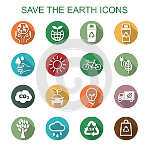 Save the earth long shadow icons