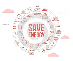 save energy concept with icon set template banner and circle round shape