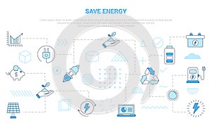 save energy concept with icon set template banner with modern blue color style