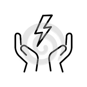 save energy icon, control electricity power, hand saving consumption, thin line symbol on white background - editable stroke