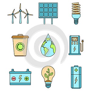 Save energy icon set vector color