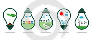 Save energy symbol green ,Eco green energy, Save the World, bulb light icon,Vector Illustration.