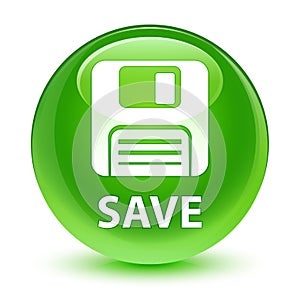 Save (floppy disk icon) glassy green round button