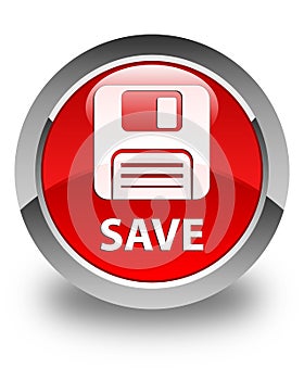 Save (floppy disk icon) glossy red round button