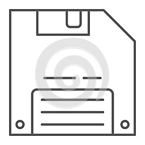 Save game thin line icon, data and disk, diskette sign, vector graphics, a linear pattern on a white background.