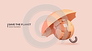 Save green planet concept in cartoon minimal style. 3D Vector illustration