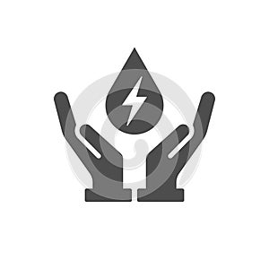 Save hydro energy in hand solid icon. Ecology concept illustration isolated on white background